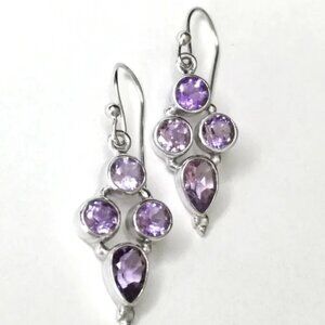 Sterling silver lavender purple Amethyst dangle drop earrings
